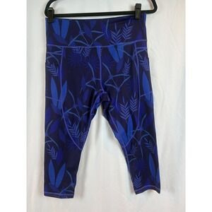 Zyia Active Blue Tropical Leaf High Rise Pocket Crop Leggings Women's Size 14/16